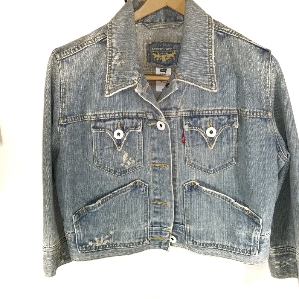 Levi's Cropped Distressed Light Jean Jacket Sz XL